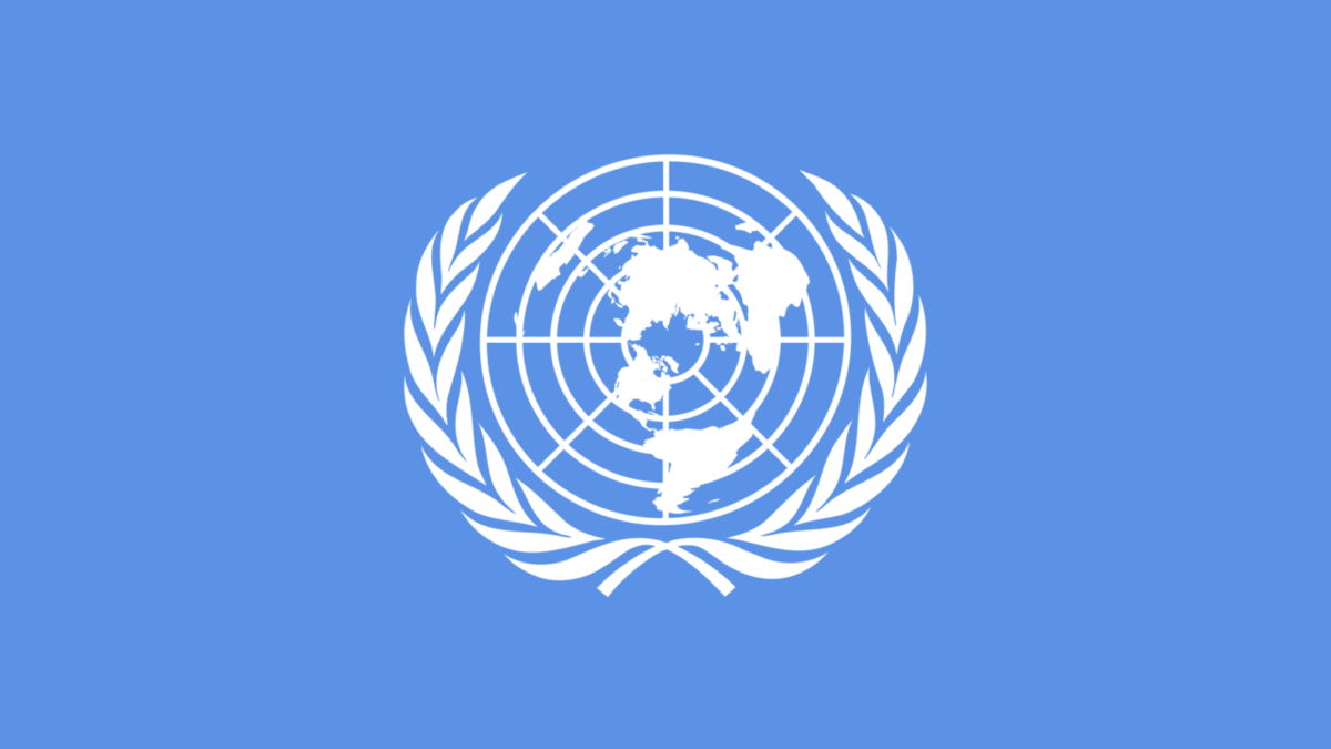 Logo of the United Nations on the blue background.